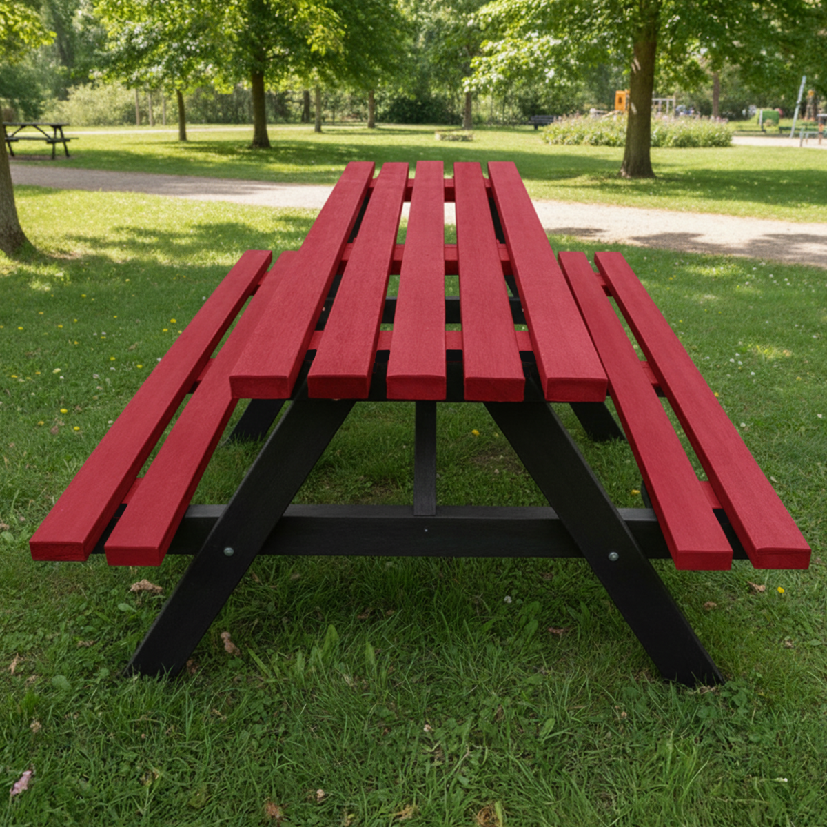 Recycled Red and Black Plastic Lanval Picnic Table