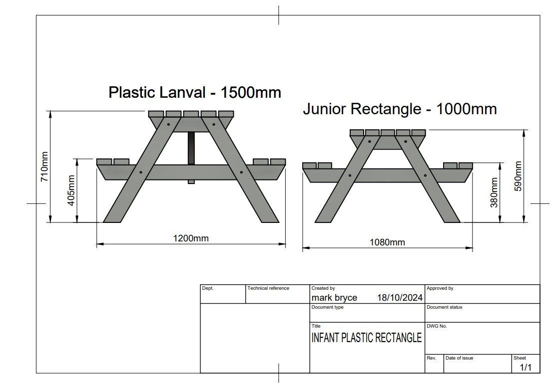 Junior Recycled Plastic Rectangle Picnic Table - Black Framework