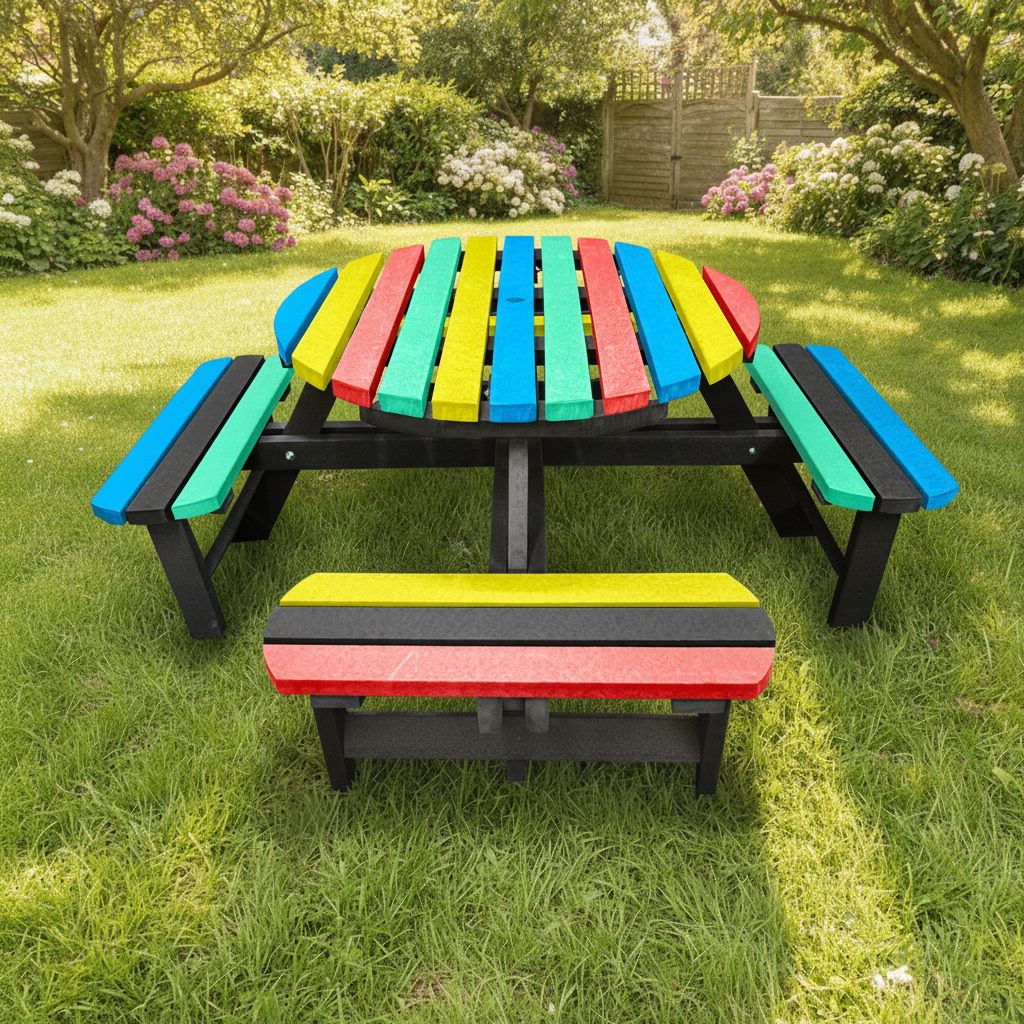 Multi-Coloured Winchester Recycled Plastic Round Picnic Table