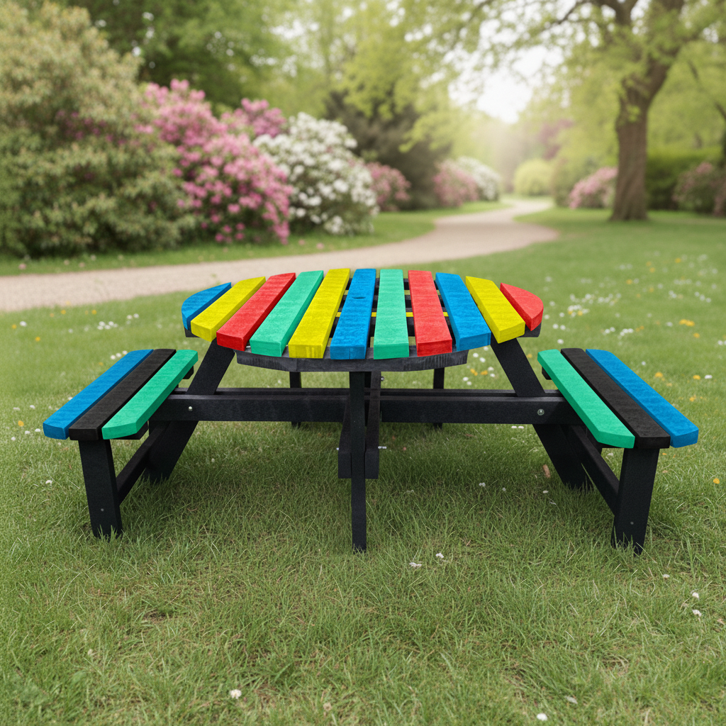 Wheelchair Accessible Multi-Coloured Winchester Recycled Plastic Round Picnic Table