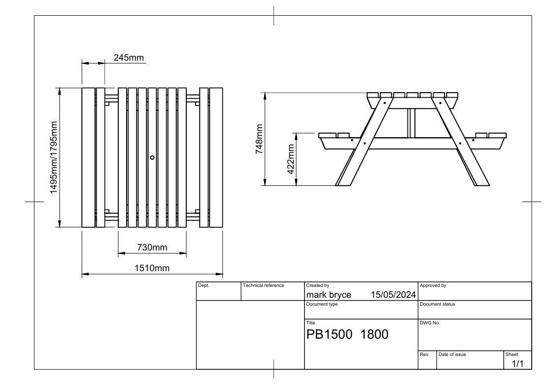 A-Frame Heavy Duty Rectangular Picnic Table - Lancelot