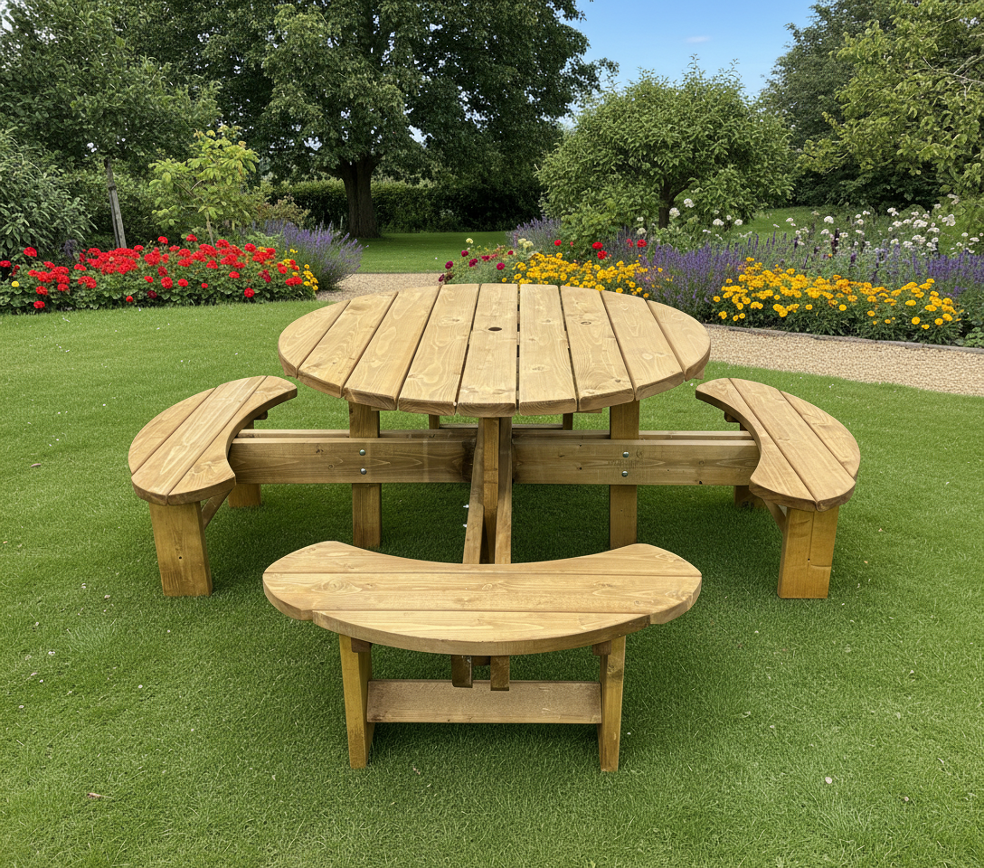 Heavy Duty Supersized 8 Seater Excalibur Round Picnic Table