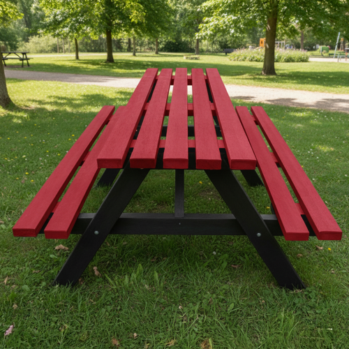 Recycled Red and Black Plastic Lanval Picnic Table