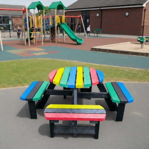 Multi-Coloured Junior Recycled Plastic Round Picnic Table